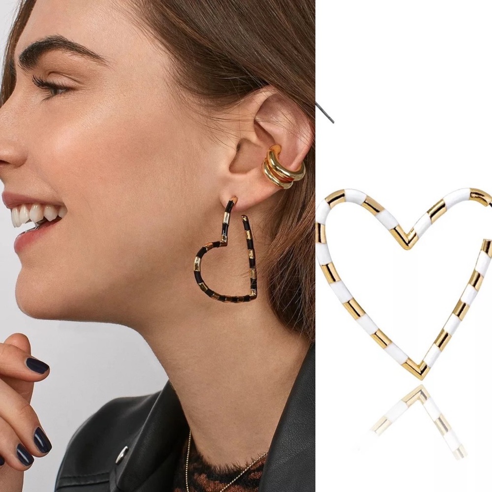 Lead With Your Heart Gold & White Enamel Earrings - Picture 5 of 5